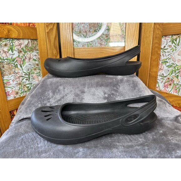 CROCS Classic Kadee Solid Black Ballet Flats Slip On Shoes Sandals Womens Sz 10 - Picture 3 of 8